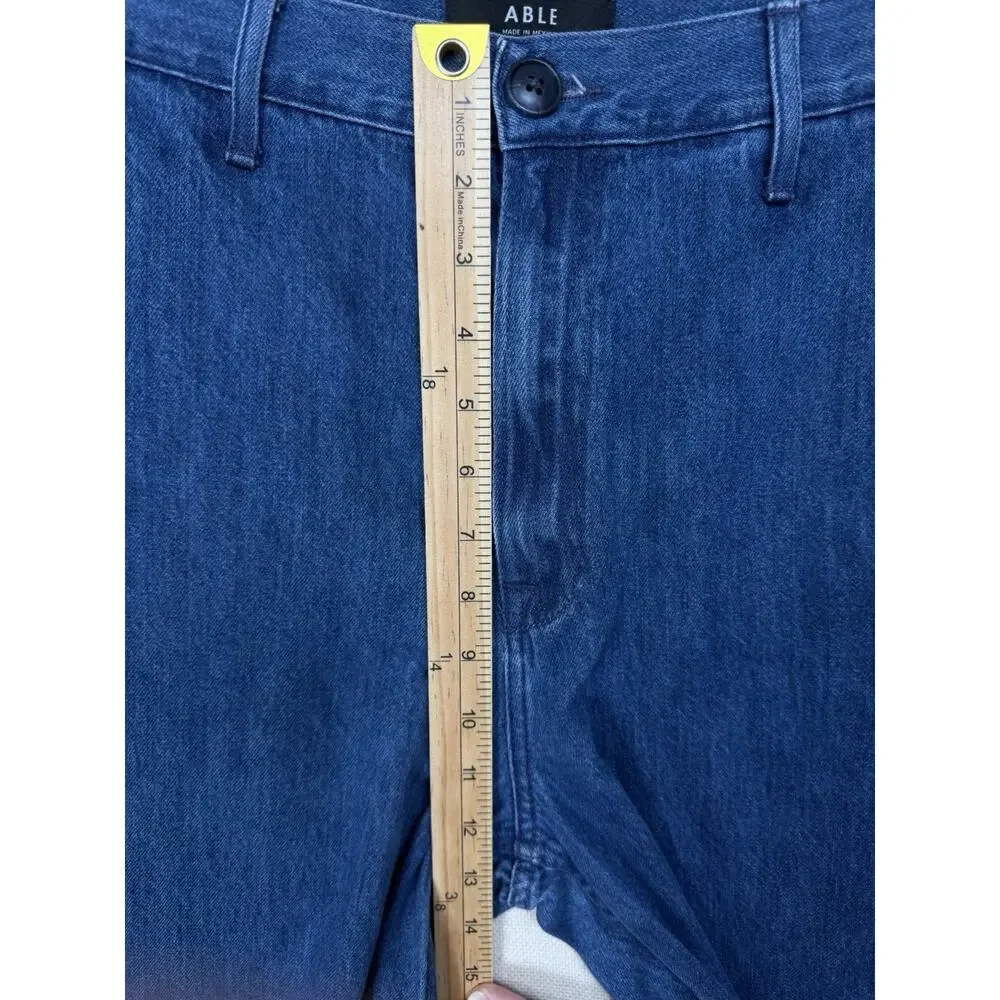 ABLE Jeans Women's 26 Cropped‎ Dark Wash Chino Wide Legs Slash Pockets